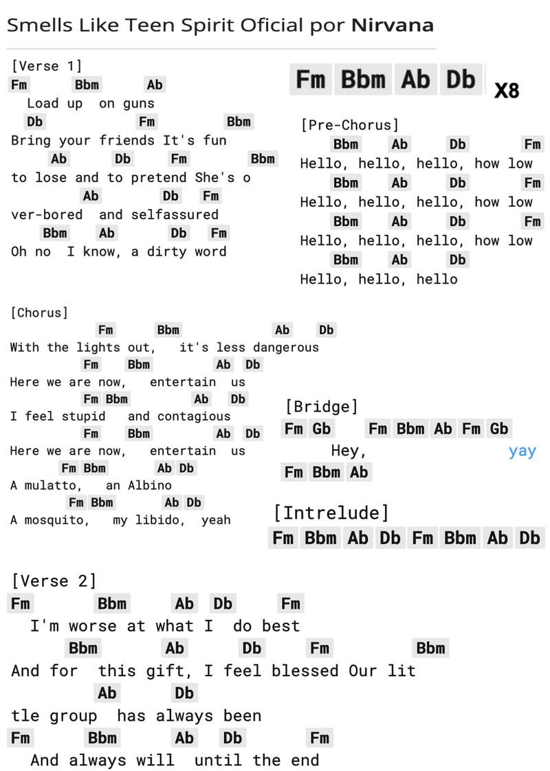 Smell like teen spirit A5 leadsheet