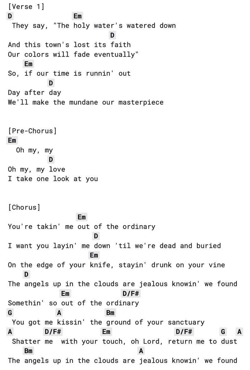 Ordinary - Lyrics with Chords